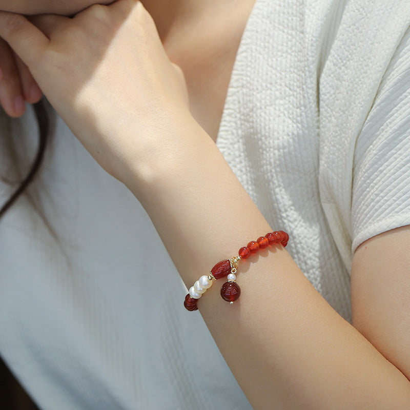 Pearls Red Agate Pendant Woman Beads Bracelets