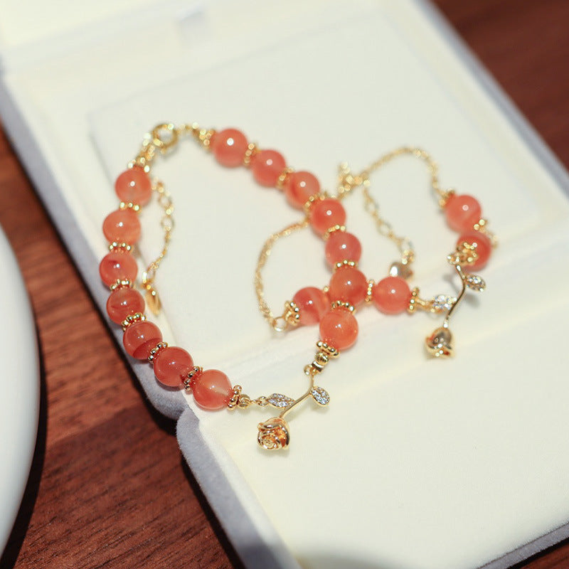 Pink Agate Rose Vine Woman Beads Bracelets