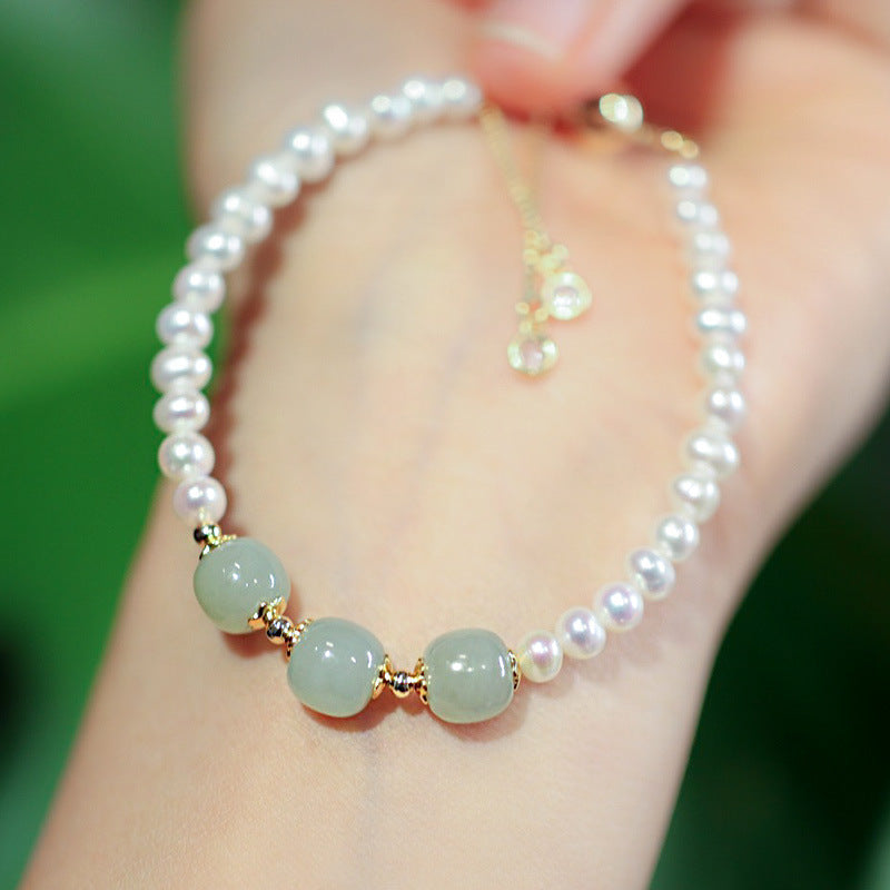 Jade Pearls Bell Pendant Woman Beads Bracelets