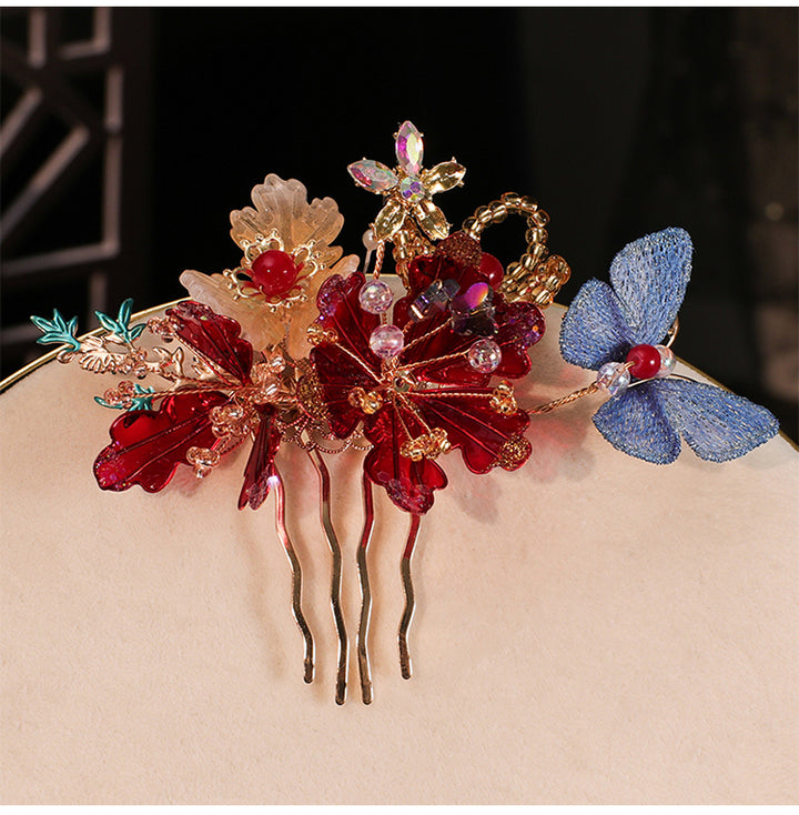 3 Pcs Bridal Flower Butterfly Hair Pins Clips & Earrings