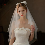 Two Tiers Tulle Wedding Bridal Bow Knot Veil With Comb