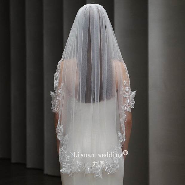 One Tier Wedding Bridal Lace Edge Veil With Comb