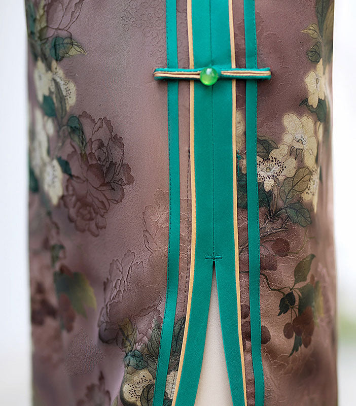 Floral Print Mothers Maxi Cheongsam Qipao Dress