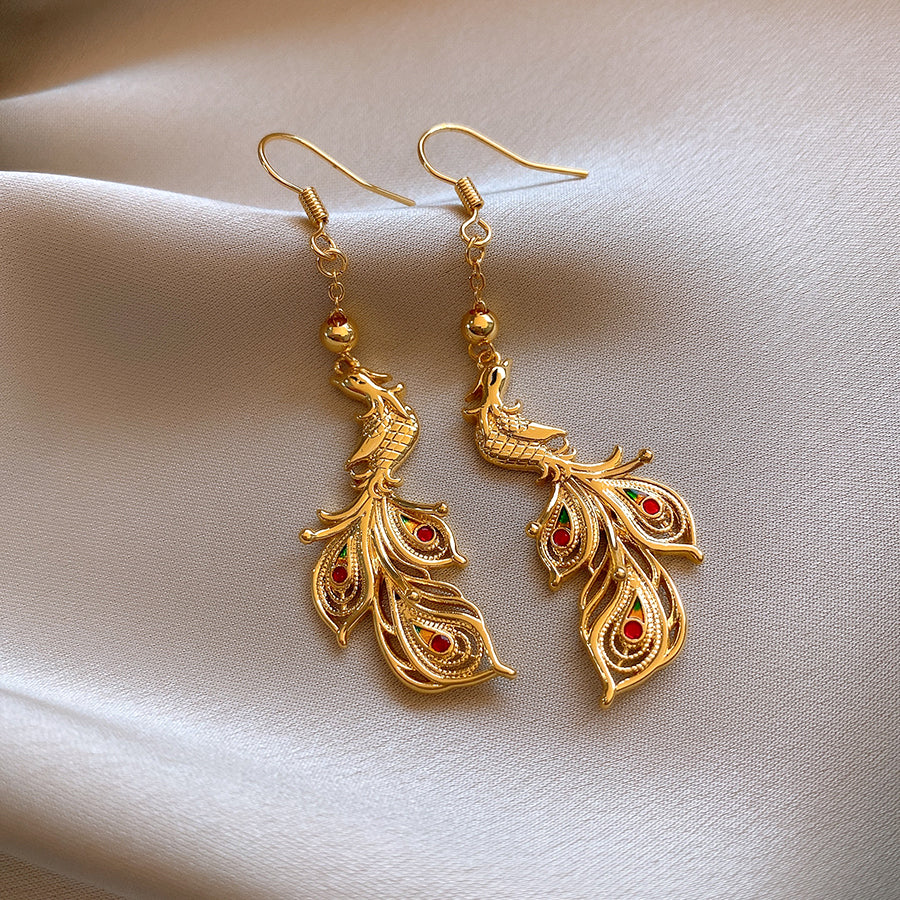 Gold Phoenix Lightweight Dangle Drop Earrings