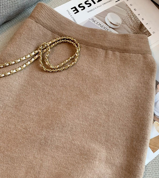 Blue Beige Knit Sweater & Midi Skirt Set
