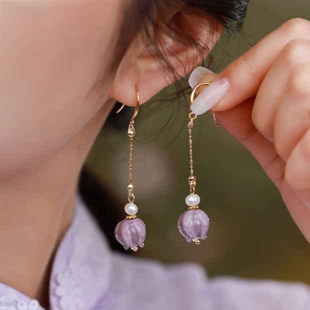 Purple Glaze Bud Dangle Drop Earrings