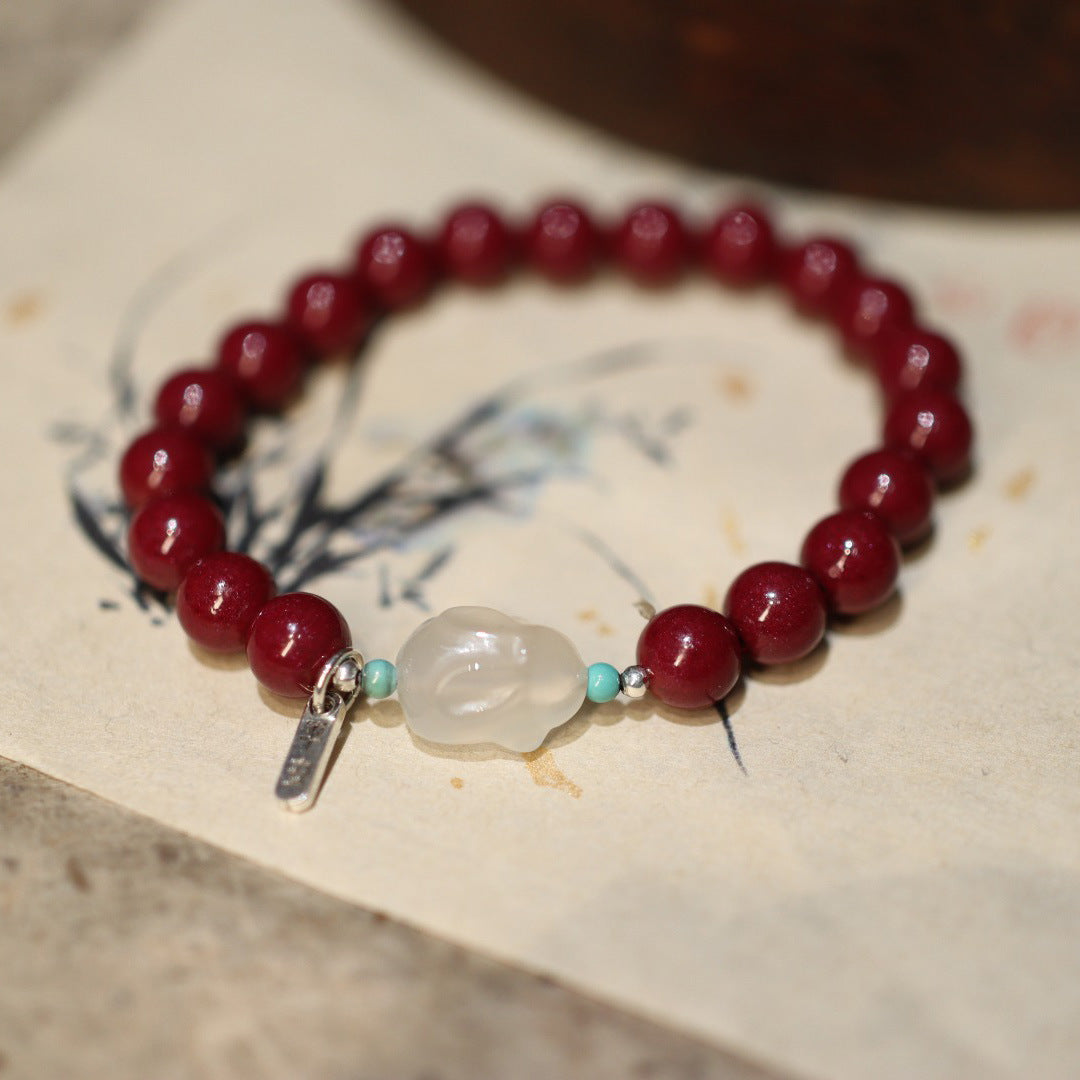 Cinnabar Chinese Zodiac Animal Rabbit Woman Beads Bracelets