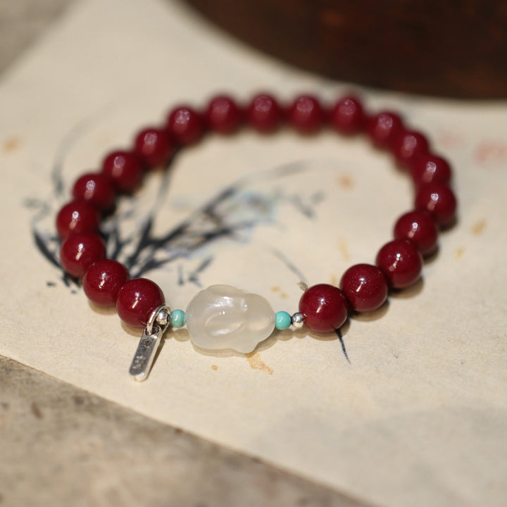 Cinnabar Chinese Zodiac Animal Rabbit Woman Beads Bracelets