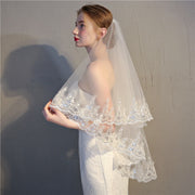 Two Tiers Wedding Bridal Sequined Lace Edge Veil With Comb