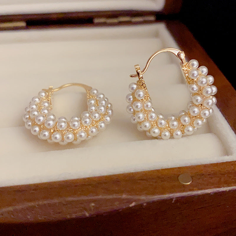 Gold Zirconia Plated Pearls Hoop Earrings