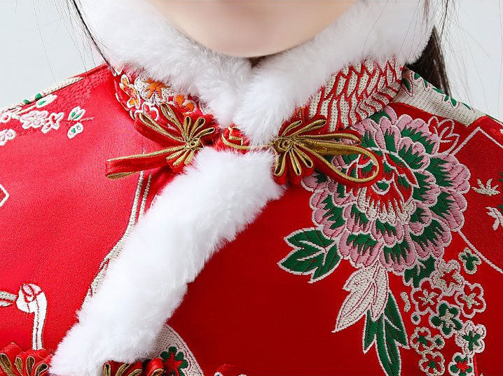 Kids Girls New Year Jacquard Cheongsam Qi Pao Dress