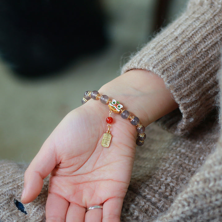 Purple Agate Beads Lion Pendant Woman Bracelets