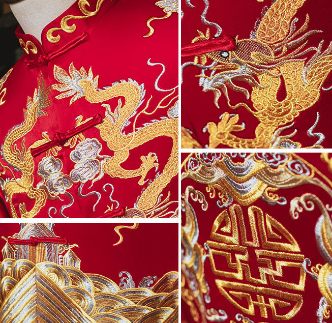 Embroidered Dragon Men Wedding QunKwa Jacket & Skirt