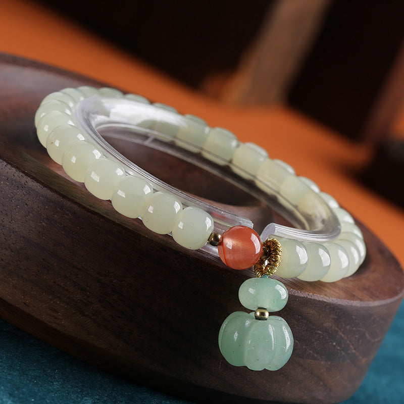 Natural Jade Pumpkin Pendant Man Woman Beads Bracelets
