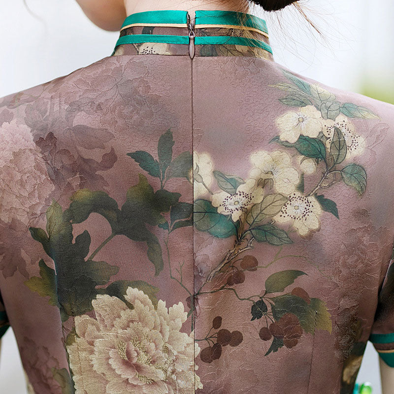 Floral Print Mothers Maxi Cheongsam Qipao Dress