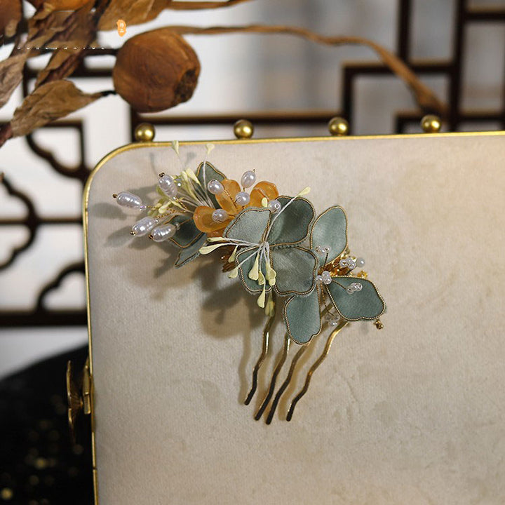 4 Pcs Bridal Blue Flower Butterfly Hair Pins Clips & Earrings