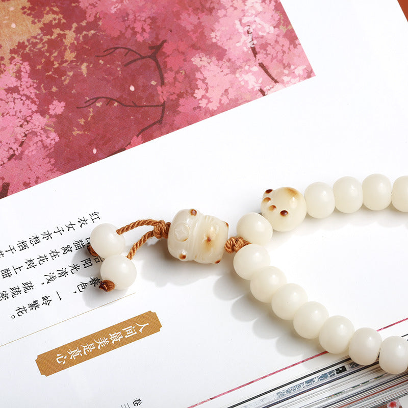 White Jade Beads Lucky Cat Pendant Woman Bracelets