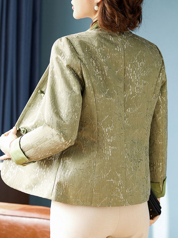 Green Pink Mothers Jacquard Cheongsam Jacket Blouse