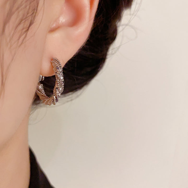 Gold Silver Plated Zirconia Twisted Rope Hoop Earrings