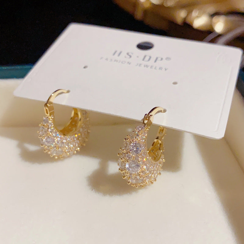 Gold Plated Rhinestone Zirconia Hoop Earrings
