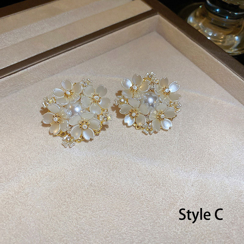 Shell Flower Ball Hoop Crystal Pearls Dangle Drop Earrings