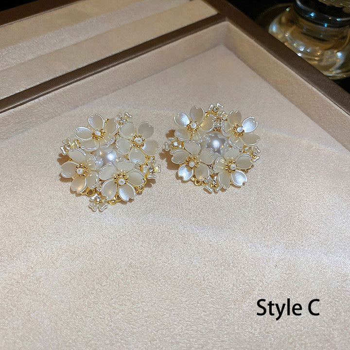 Shell Flower Ball Hoop Crystal Pearls Dangle Drop Earrings