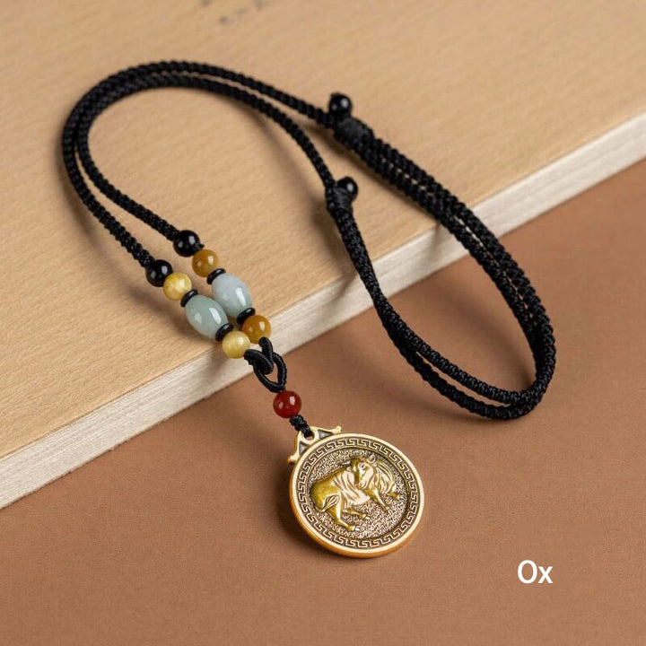 Chinese Zodiac Pendant Necklace Luck Brass Medallion