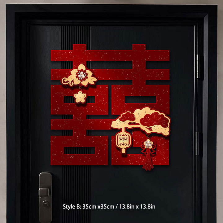 Glitter Chinese Double Happiness Wedding Door Stickers Decoration