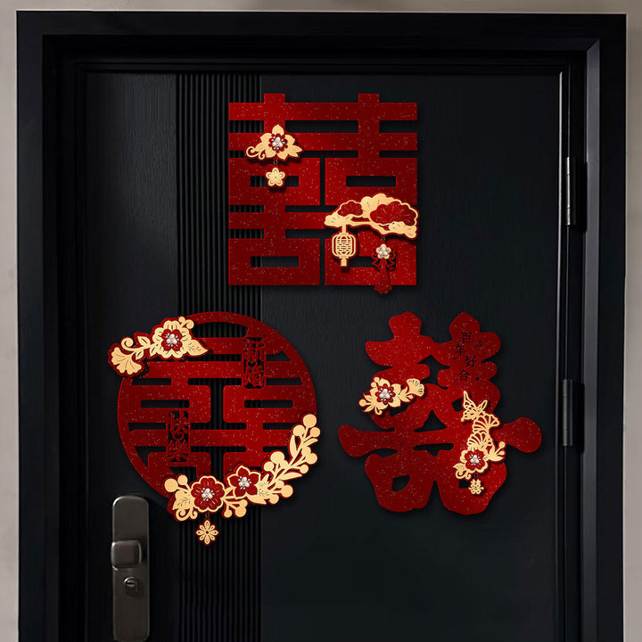 Glitter Chinese Double Happiness Wedding Door Stickers Decoration