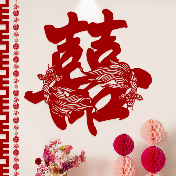 Chinese Dragon Phoenix Double Happiness Paper Cut Wedding Decoration