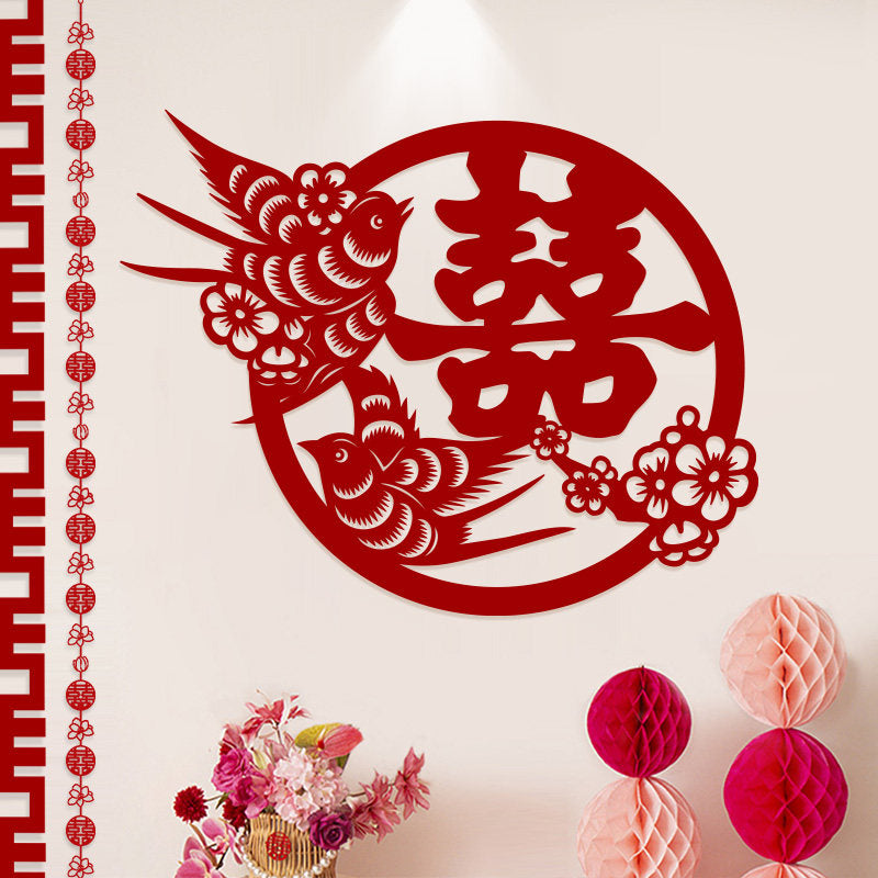 Chinese Dragon Phoenix Double Happiness Paper Cut Wedding Decoration