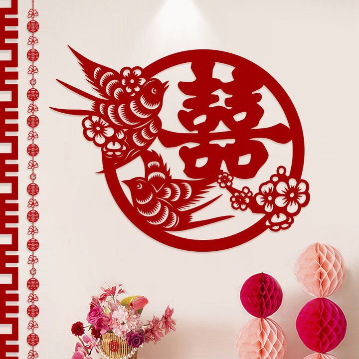 Chinese Dragon Phoenix Double Happiness Paper Cut Wedding Decoration