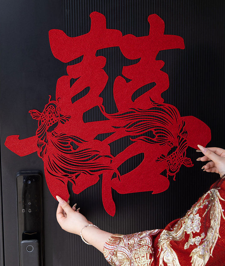 Chinese Dragon Phoenix Double Happiness Paper Cut Wedding Decoration