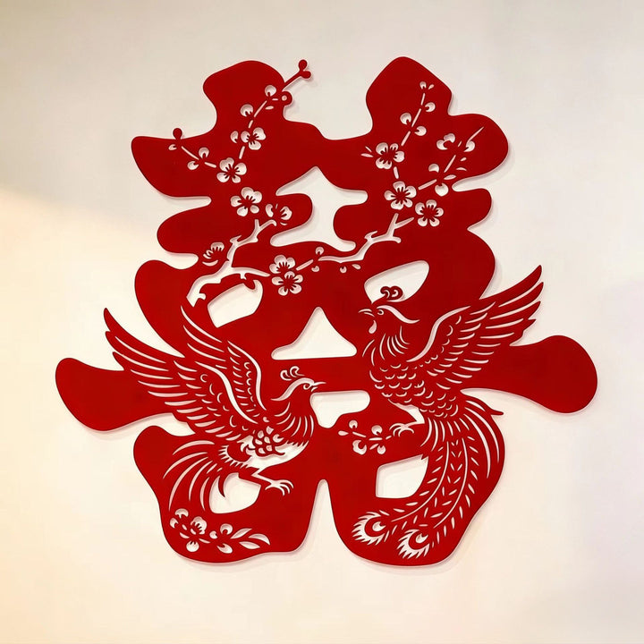 Chinese Double Happiness Wall Decoration with Magpie Plum Blossom Design