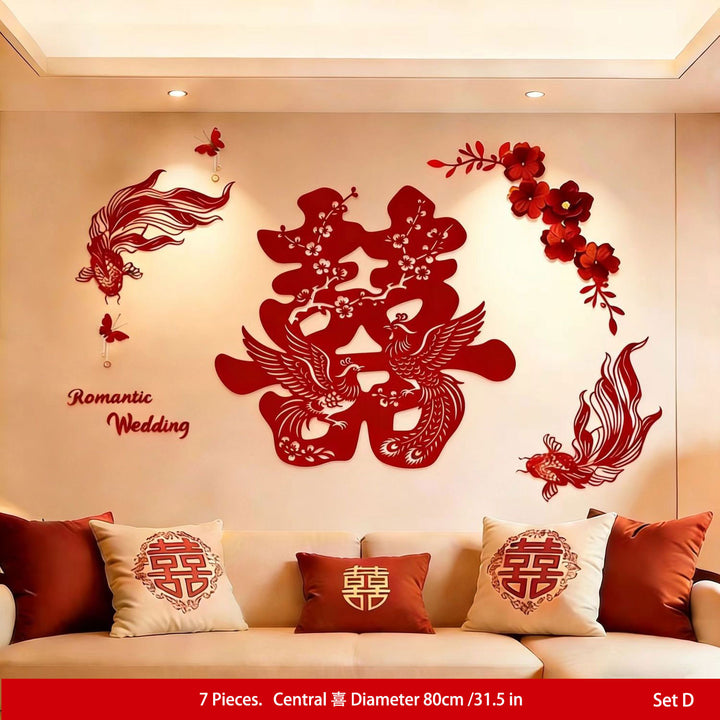 Chinese Double Happiness Wedding Wall Decoration Backdrop Set