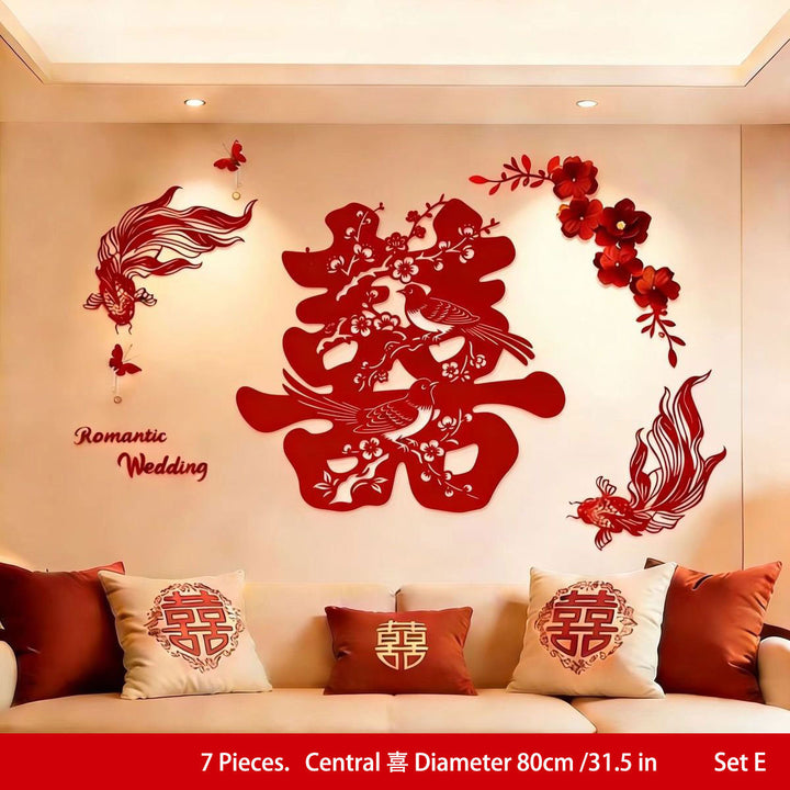 Chinese Double Happiness Wedding Wall Decoration Backdrop Set