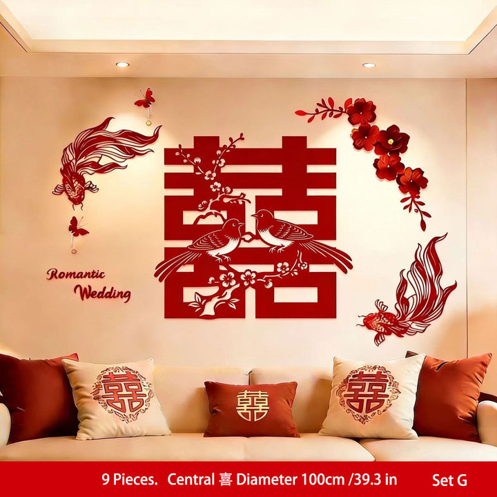 Chinese Double Happiness Wedding Wall Decoration Backdrop Set