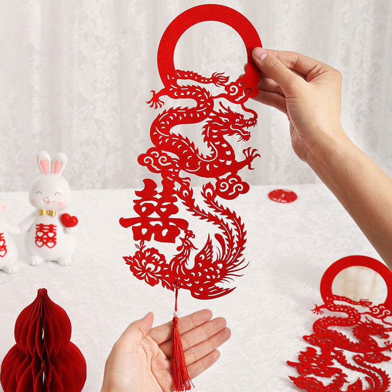 Chinese Dragon Phoenix Double Happiness Door Hanging Decoration