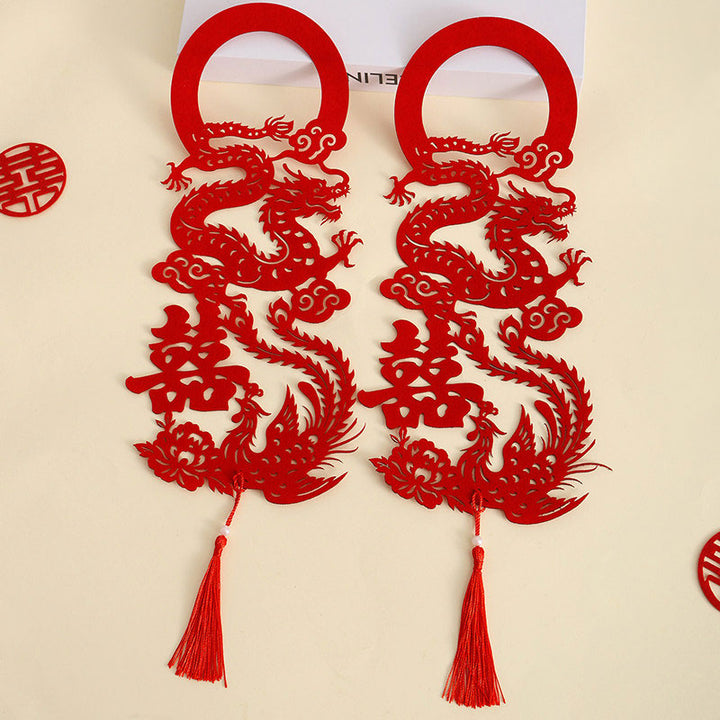 Chinese Dragon Phoenix Double Happiness Door Hanging Decoration