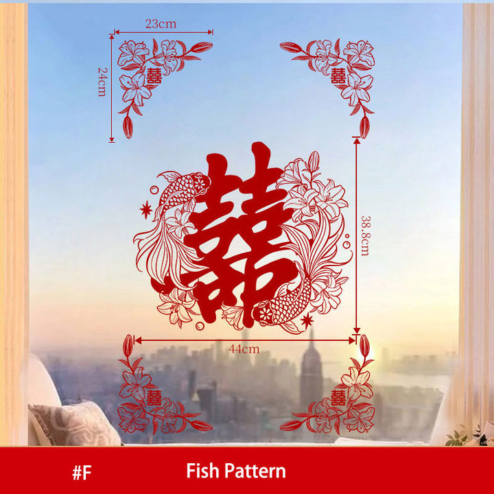 Red Dragon Phoenix Double Happiness Static Cling Window Stickers