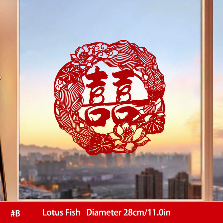 Red Dragon Phoenix Double Happiness Static Cling Window Stickers