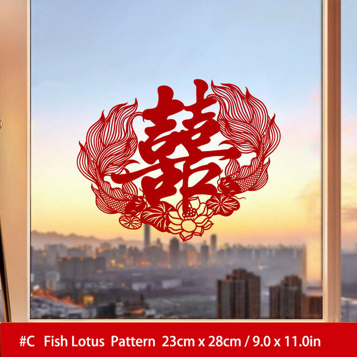 Red Dragon Phoenix Double Happiness Static Cling Window Stickers