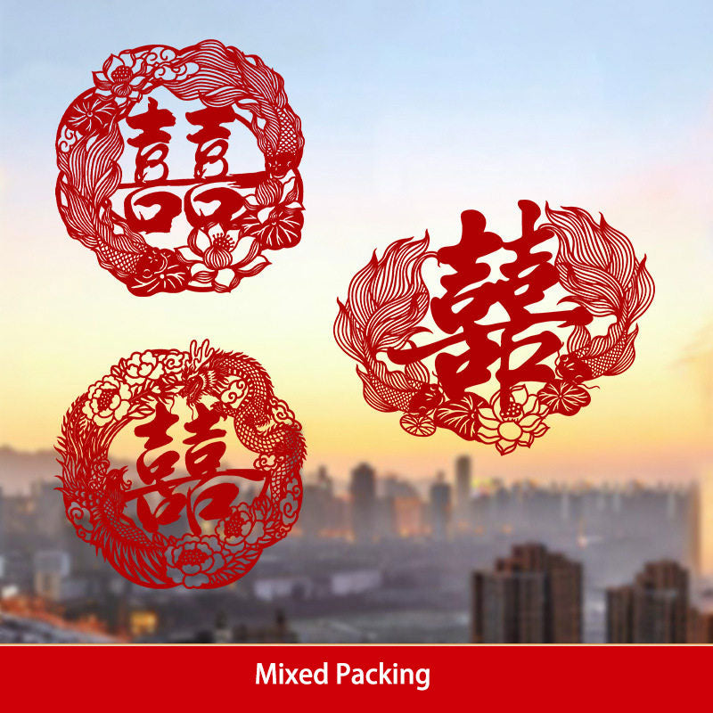 Red Dragon Phoenix Double Happiness Static Cling Window Stickers