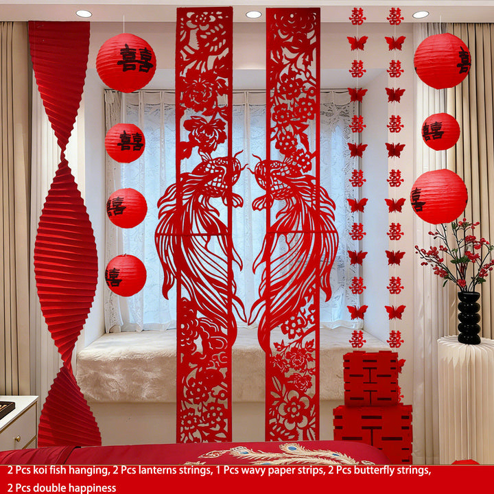 Chinese Double Happiness Paper Cut Wedding Decoration Backdrop