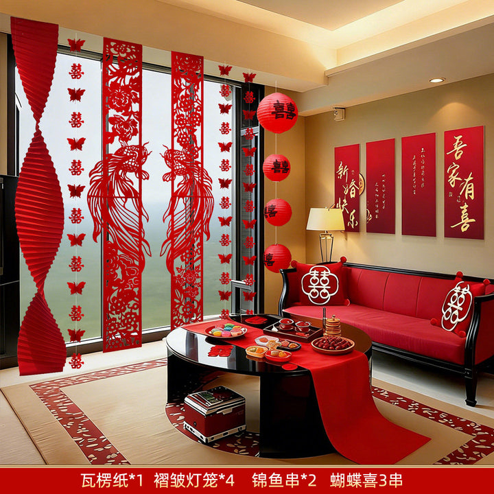 Chinese Double Happiness Paper Cut Wedding Decoration Backdrop