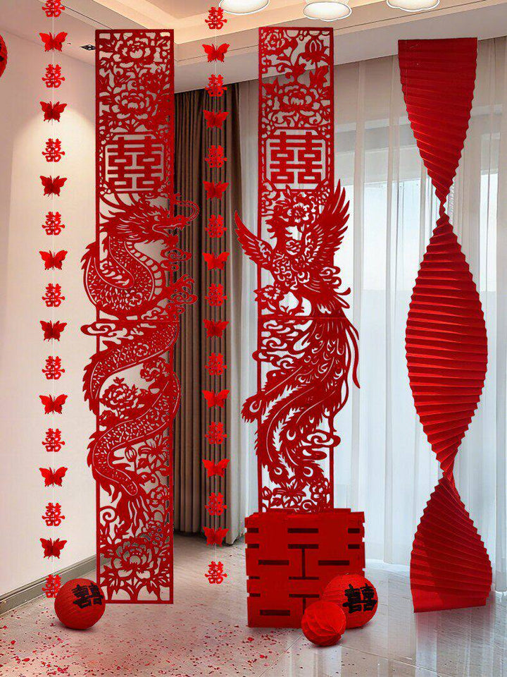 Chinese Double Happiness Paper Cut Wedding Decoration Backdrop