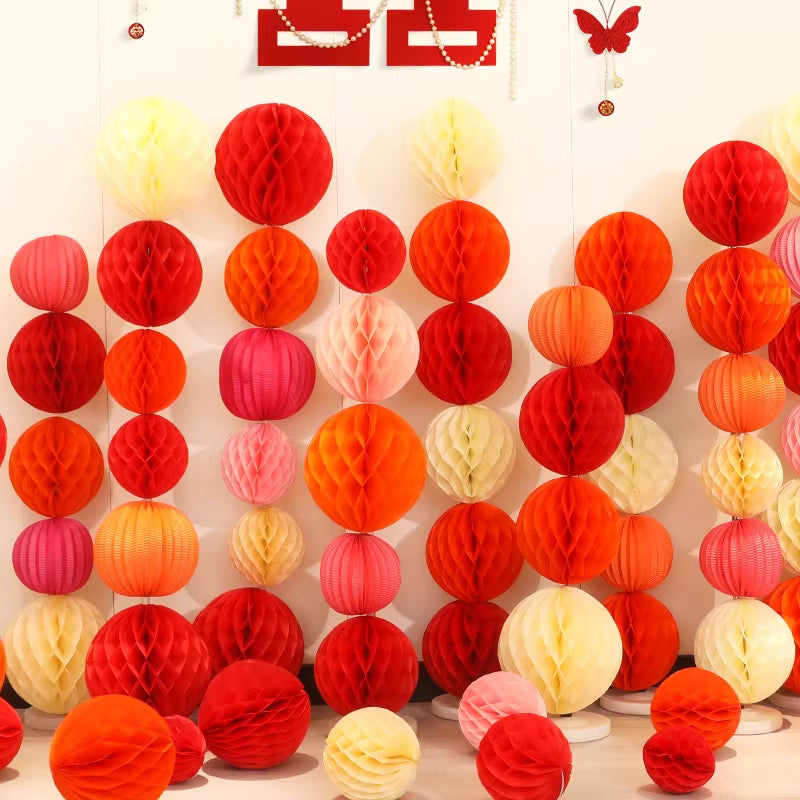 2 Pcs Chinese Wedding Honeycomb Paper Ball Decorations Props
