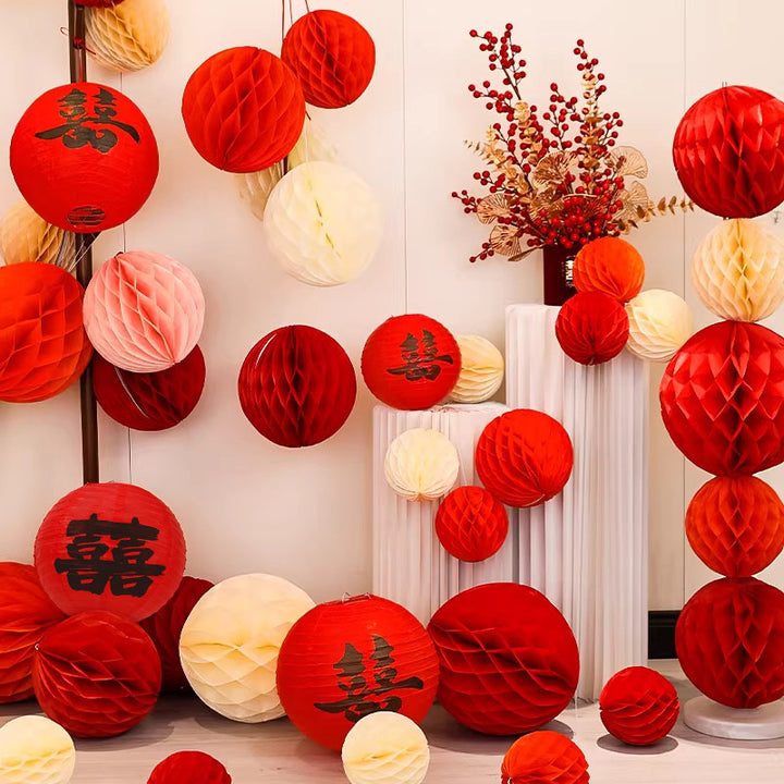 2 Pcs Chinese Wedding Honeycomb Paper Ball Decorations Props