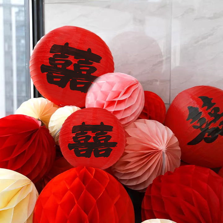 2 Pcs Chinese Wedding Honeycomb Paper Ball Decorations Props