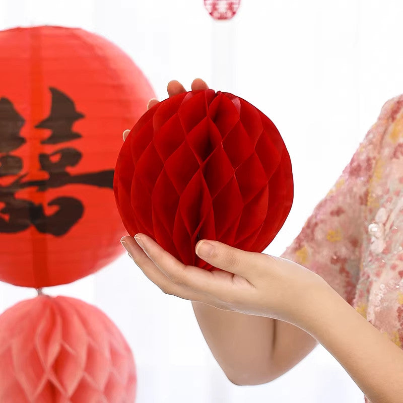 2 Pcs Chinese Wedding Honeycomb Paper Ball Decorations Props